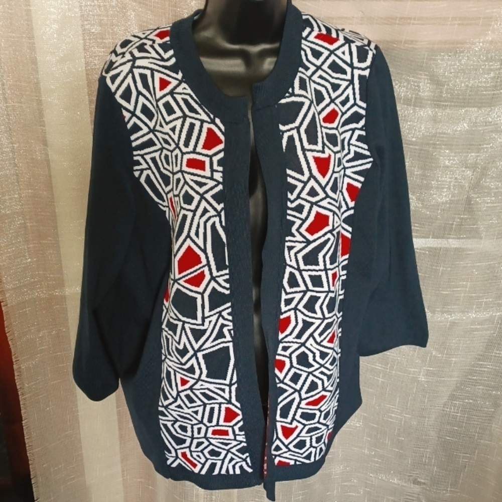Christopher & Banks Navy & White & Red Cardigan Sz XL